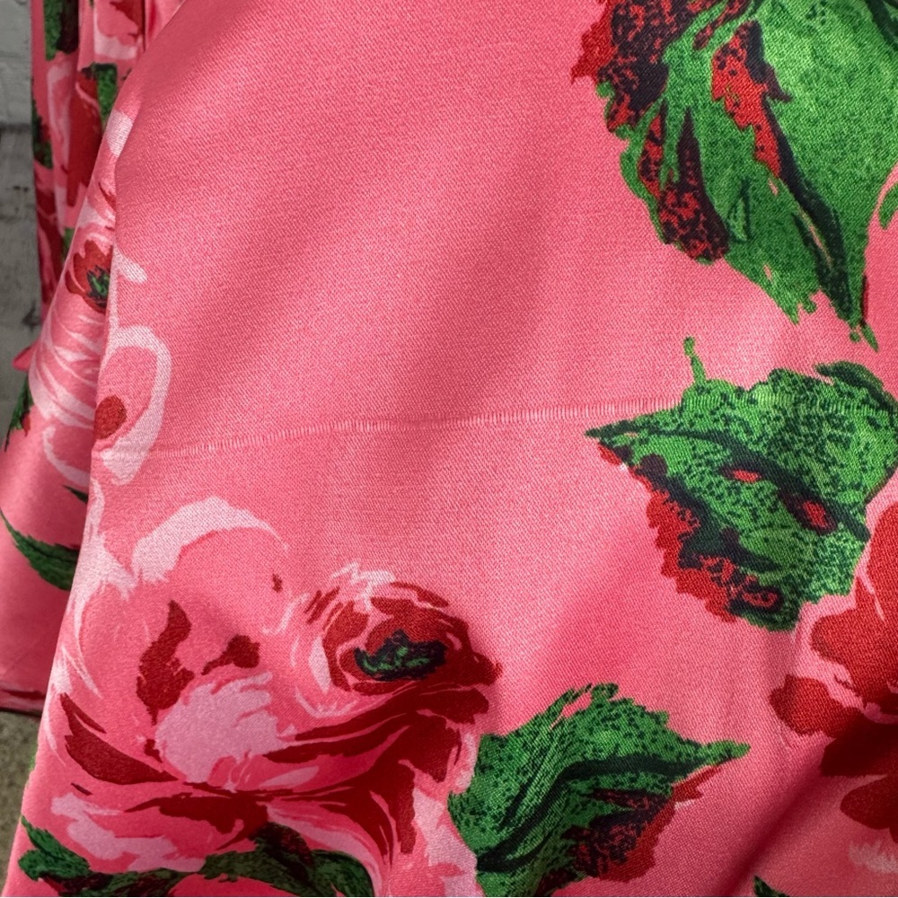 Vixen by Micheline Pitt Pink Floral Fit-and-Flare Dress with Red Straps - Picture 9 of 10